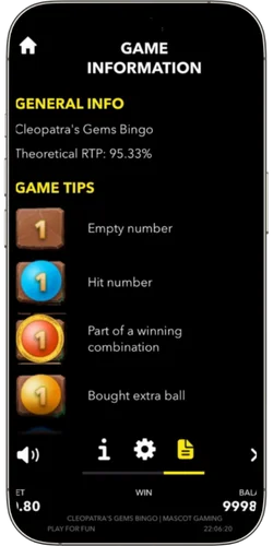 Cleopatra’s Gems Bingo Game Info