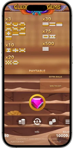 Cleopatra’s Gems Bingo Play