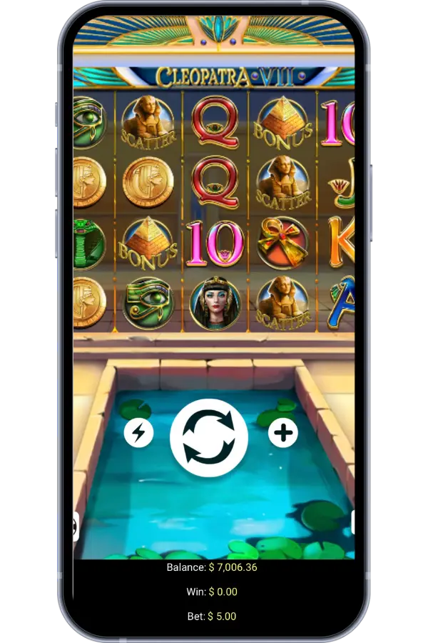 Cleopatra VII big win celebration in Egyptian palace setting