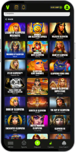Velobet Search for Cleopatra games