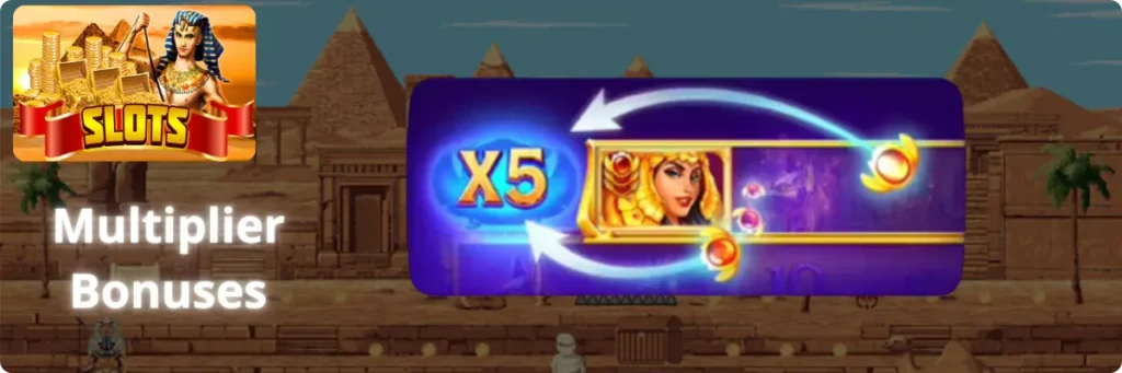 Multiplier bonus feature showing x5 Cleopatra multiplier with glowing arrows