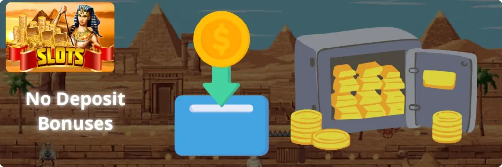 No deposit bonus illustration with money flowing into safe full of gold coins