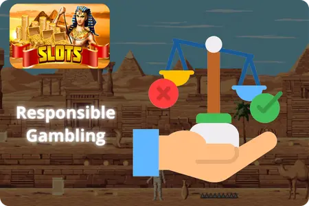 Balance scale with check and cross on Egyptian desert background