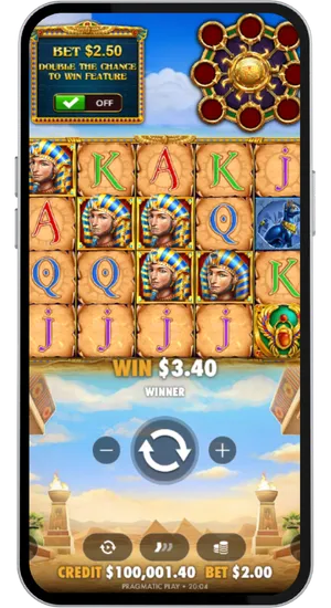 Multiple Pharaoh symbols aligned on the reels with a win amount displayed below