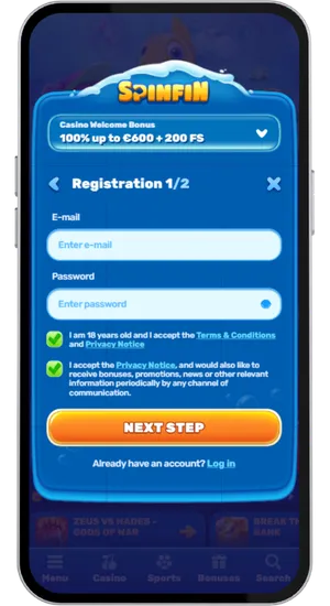Casino registration form with completed identity fields and a GBP deposit screen ready to fund the player account